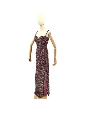 Vintage 90s Tosca New York Purple Gold Lace Silk Sequin Gown